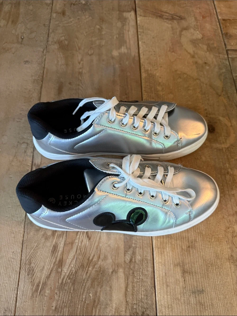 Disney Silver Metallic Sneakers with Black Mickey Patch